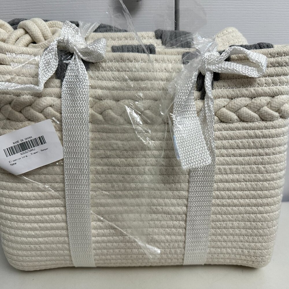 Brand New Large Blanket Basket 22"x16" Gray&Cream White - Picture 2 of 11